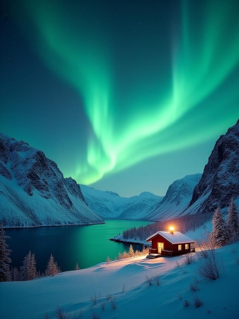 Aurora Borealis over a Norwegian Fjord